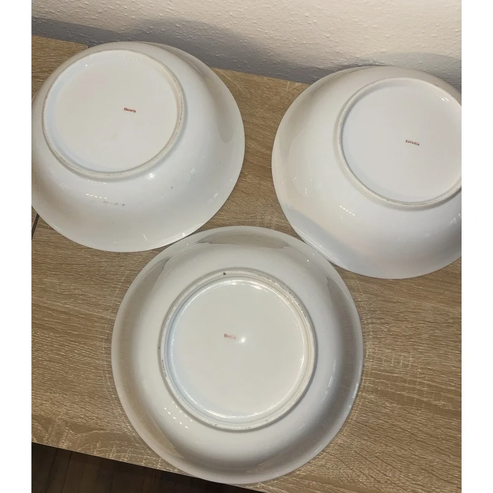 Vintage Bavarian Porcelain Floral Serving Bowls Set of 3 (Lusterware) Antique